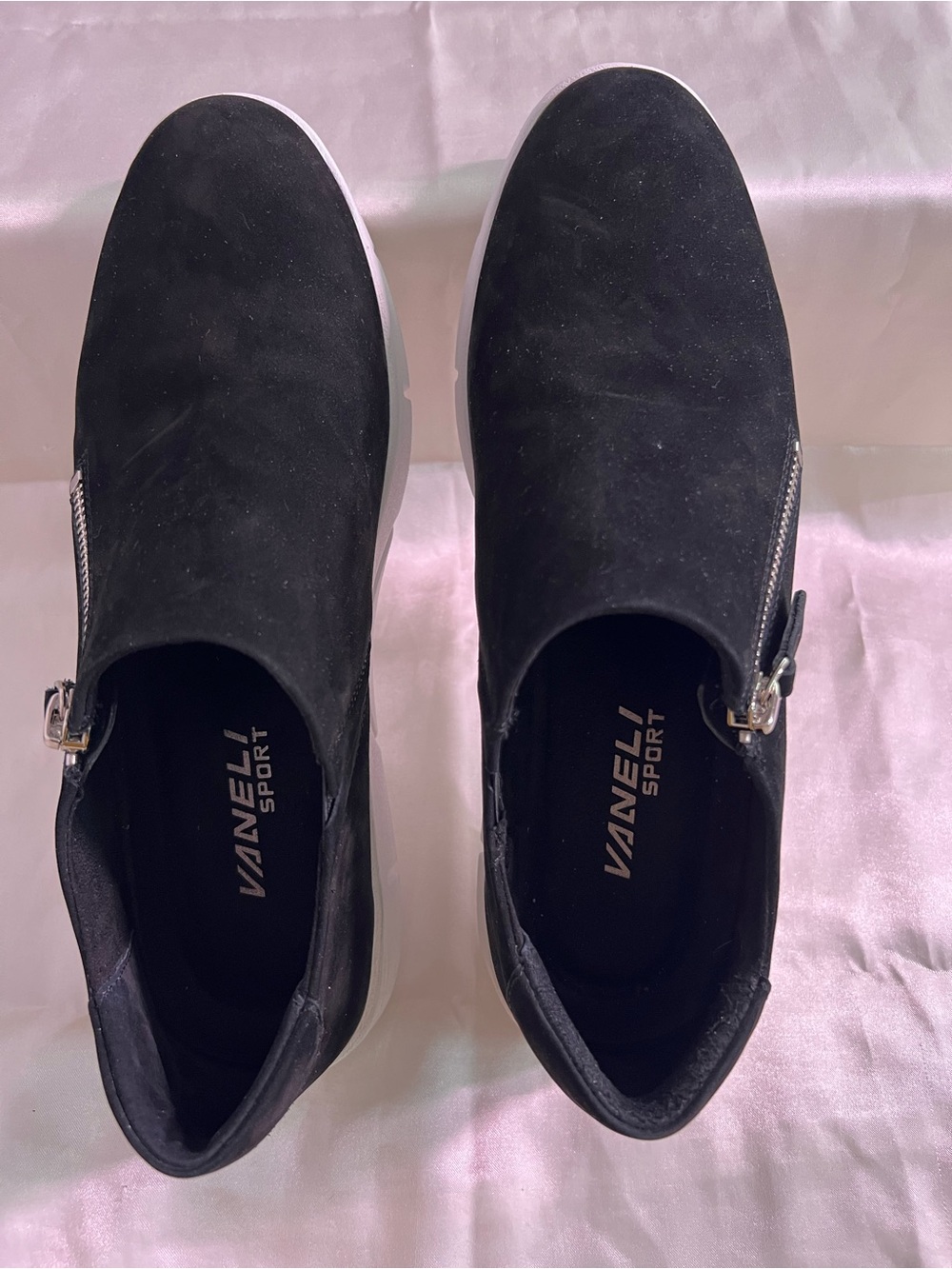Vaneli Black Suede Slip-On Sneakers with Buckle